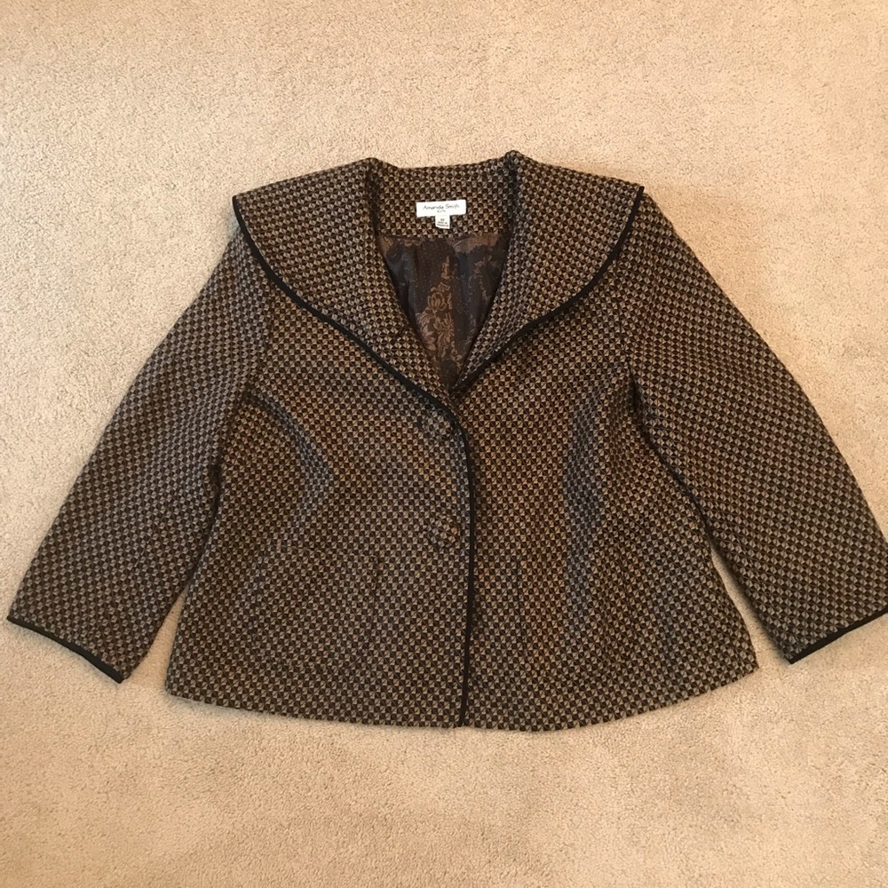 Amanda Smith Suit Jacket Dress Jacket Womens Size 12 Medium Brown Black Pockets